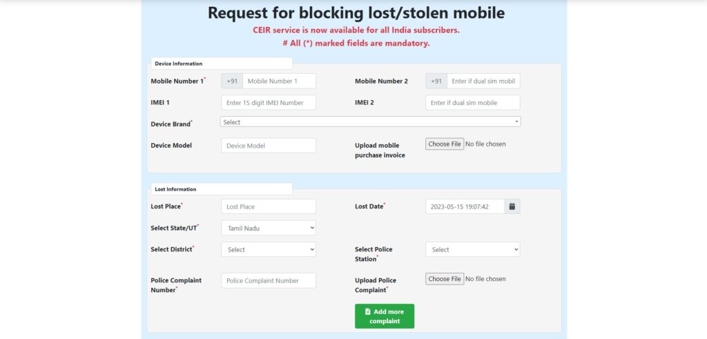 CEIR Platform to block a Stolen / Lost Phone